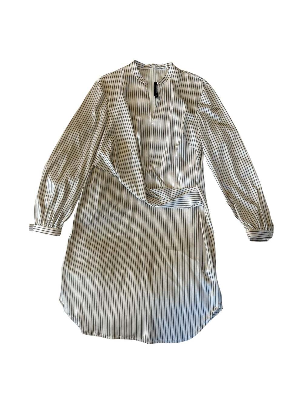 St. John Striped Silk-Blend Drape-Front Dress